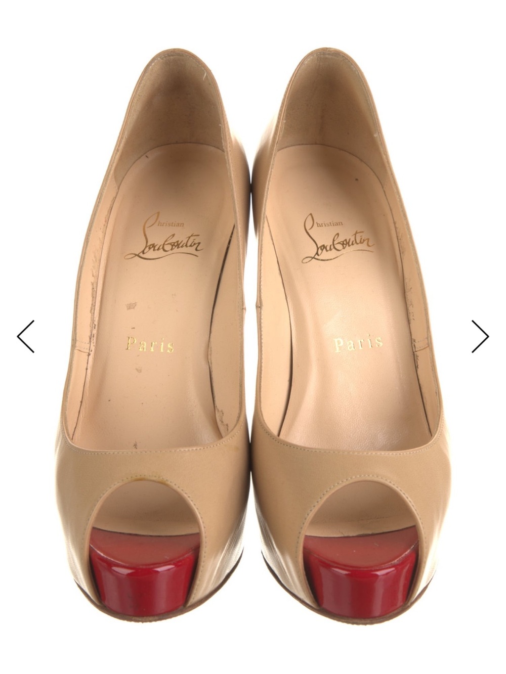 Christian Louboutin Beige Peep-Toe Pumps with Red Toe